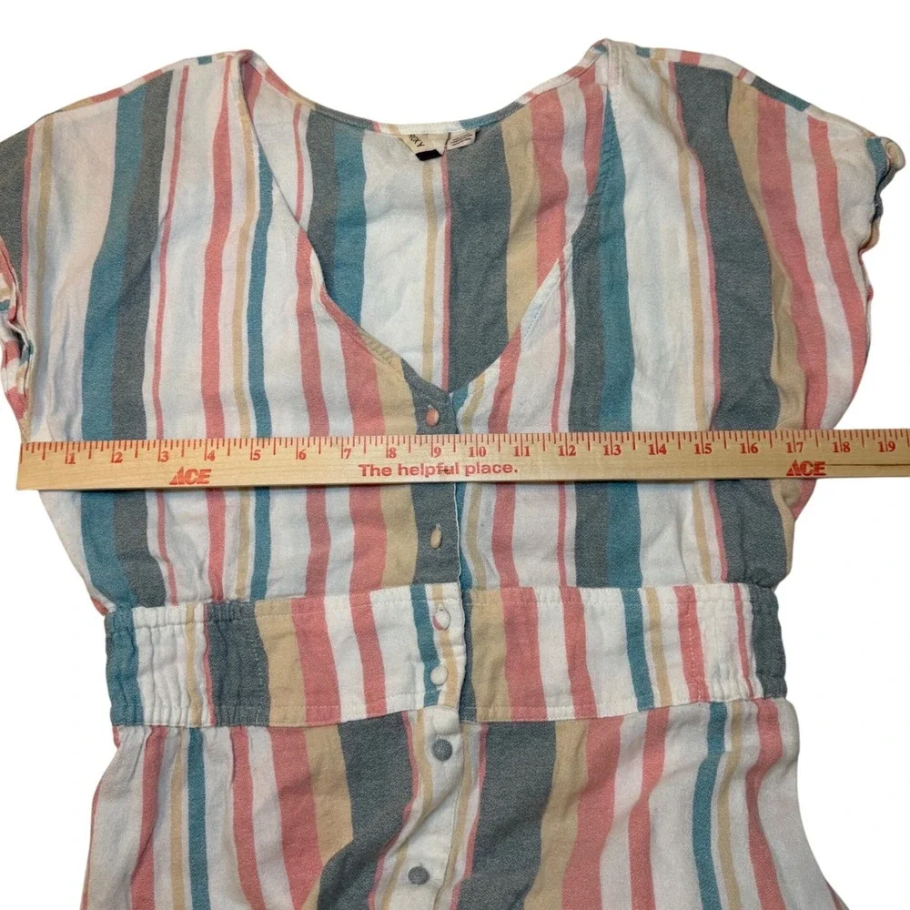 Roxy Womens Striped Button Front Maxi Dress Pink Teal Cotton Blend Large